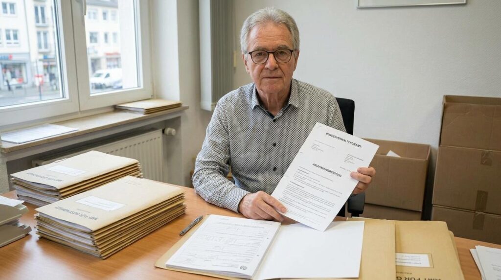 Beamter liest am Schreibtisch einen Ablehnungsbescheid zur Dienstunfähigkeit